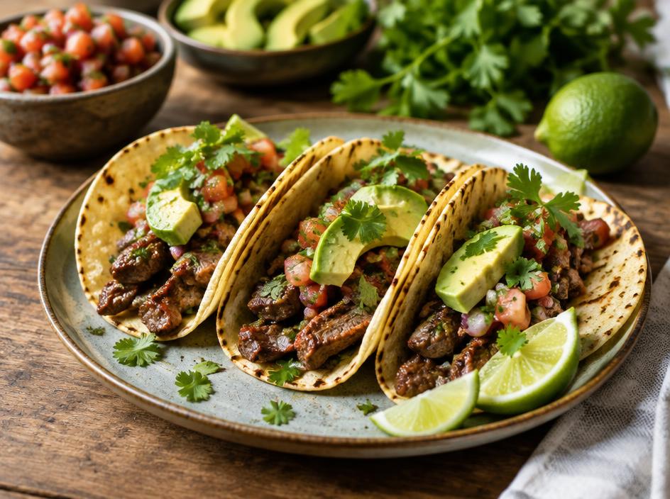 Smoky beef tacos with salsa