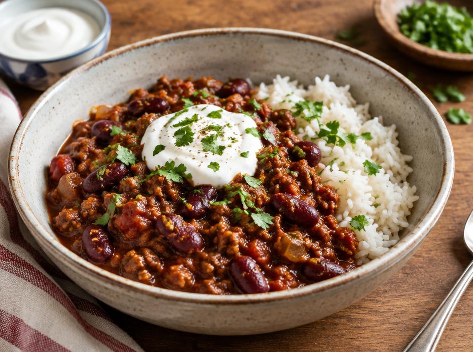 Three-bean veggie chilli