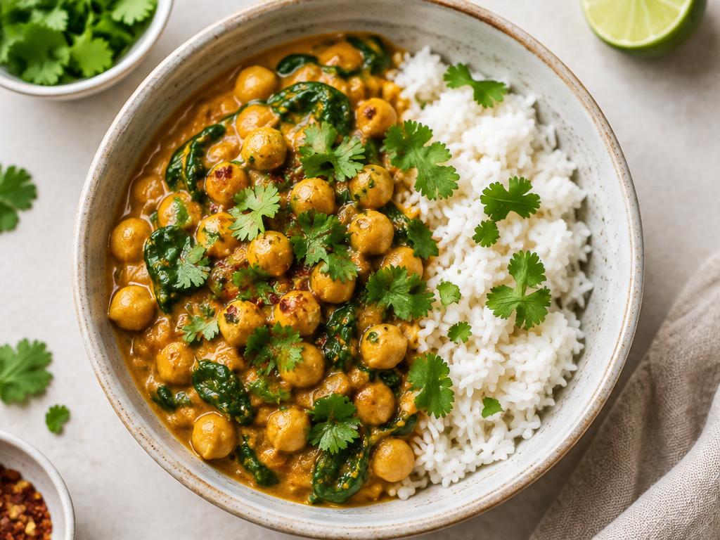 Creamy chickpea & spinach curry